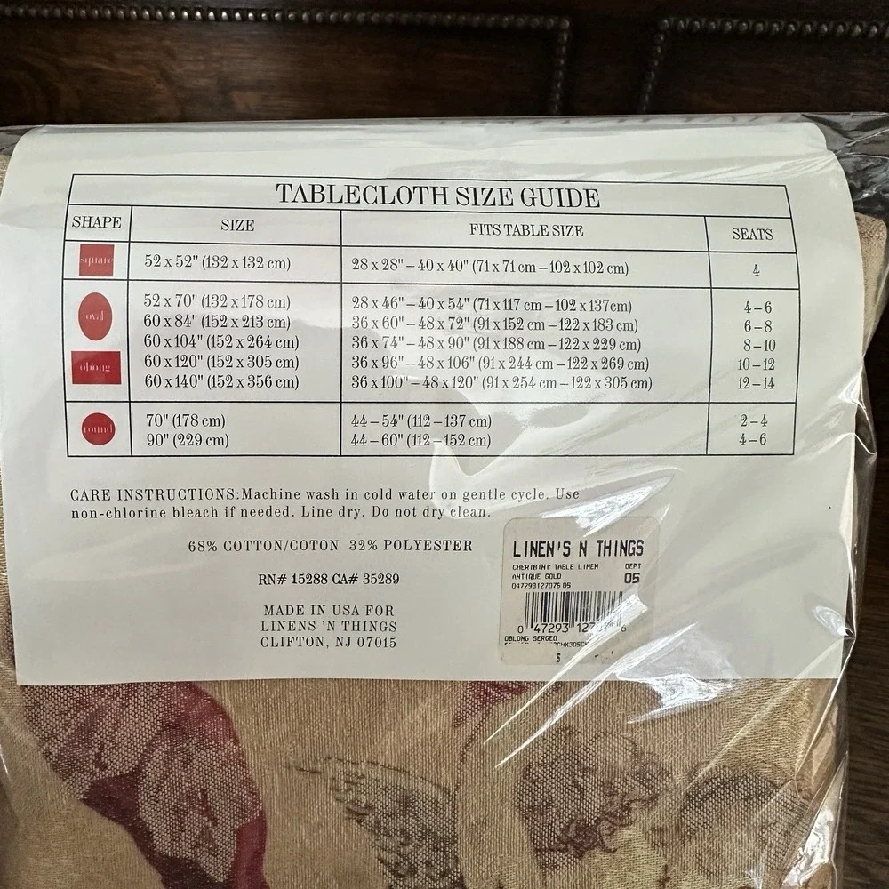 Linens N Things Holiday Tablecloth 60x120 Inch Cheribini Antique Gold Oblong New